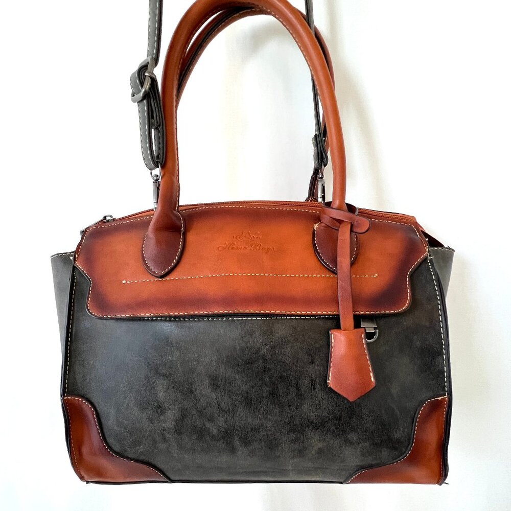 Hema Bag, Zhuofan, Dark Gray & Brown Vegan Leather,  Detachable Strap, New